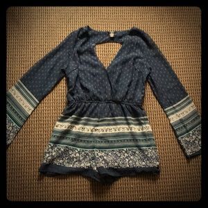 Blue Patterned Romper